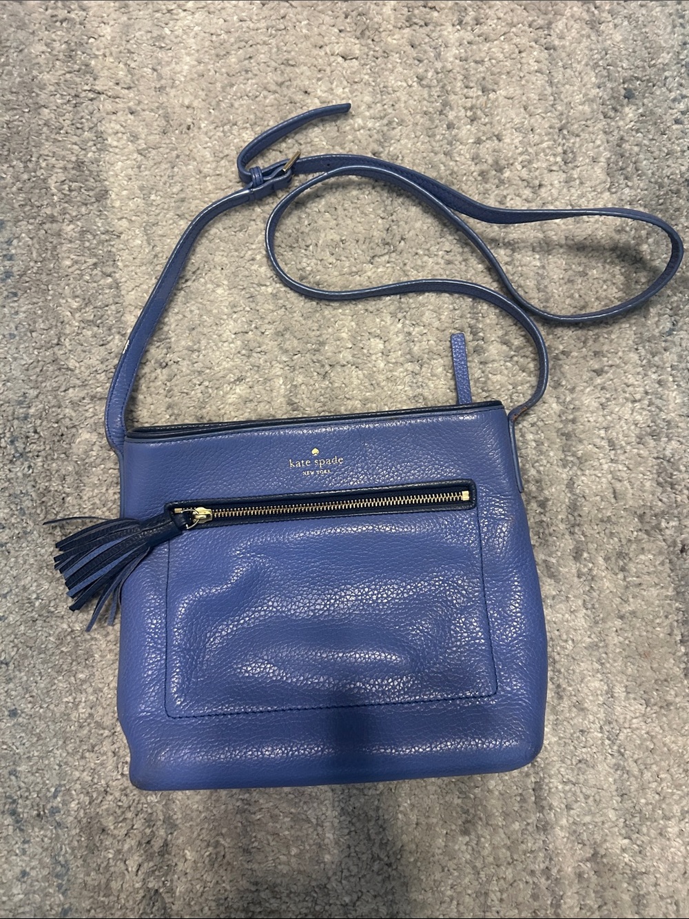 kate spade Blue Pebbled Leather Crossbody with Tassel